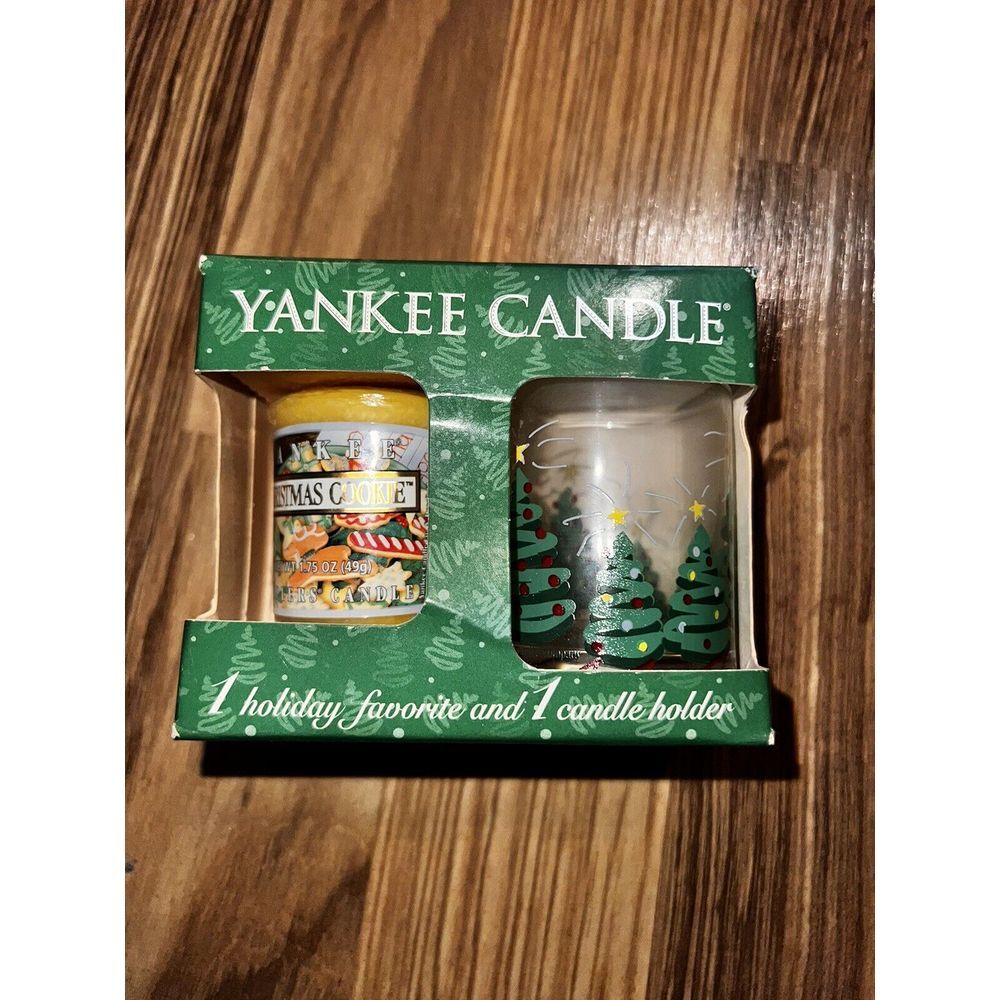 Yankee Candle Christmas Cookie Votive Glass Tree Holder Brand New In Box 2003